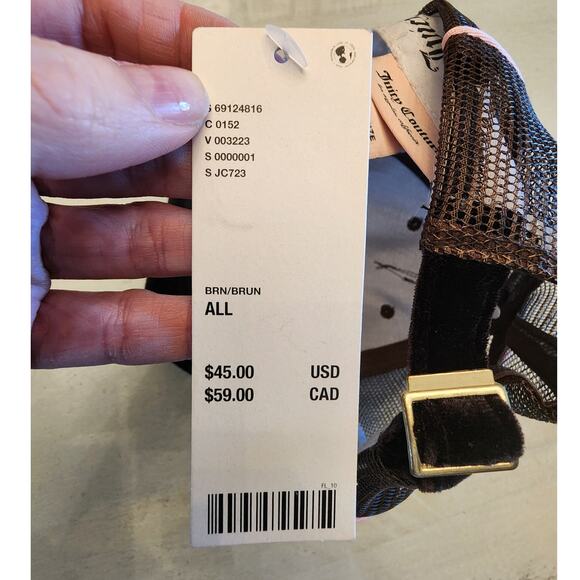 NWT Juicy Couture x Urban Outfitters Trucker Hat Brown Pink Bling Velvet - Picture 5 of 5